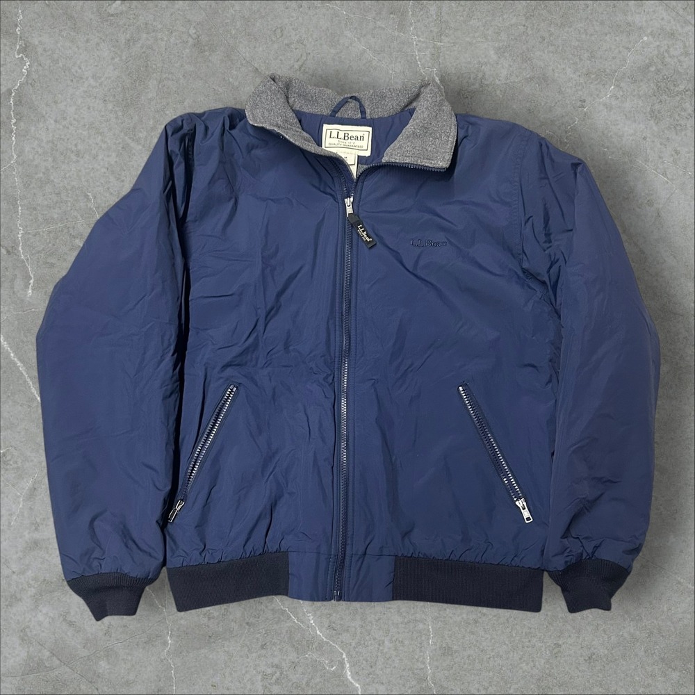 L.L. Bean Warm-Up Jacket Mens M Navy Blue Fleece Lined Bomber 205107